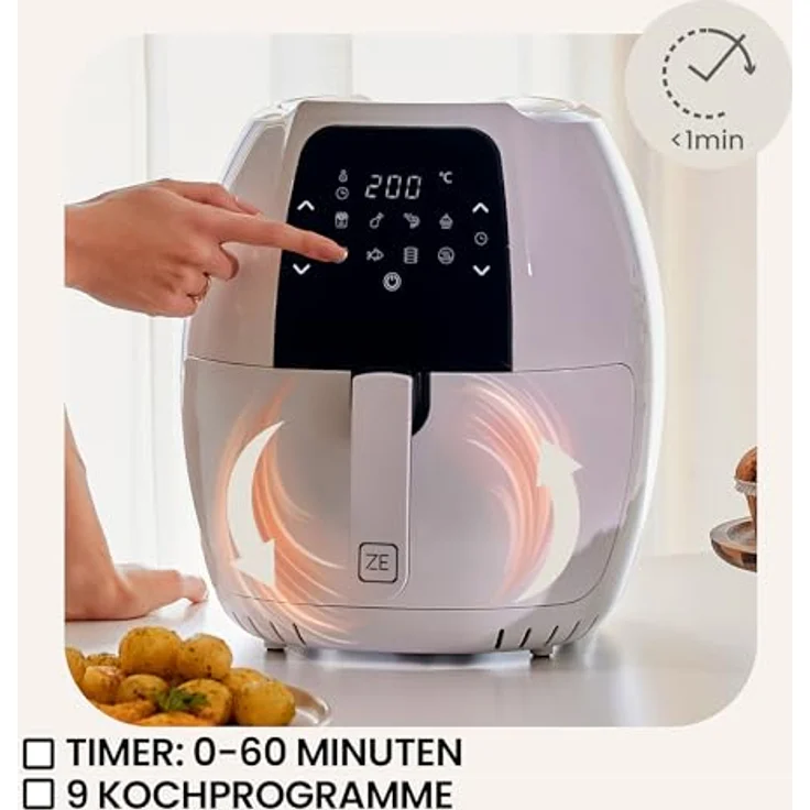 Zeegma Knapper Grand 1800W Air Fryer Gesundes Frittieren ohne Fett, 60-Sekunden Aufheizzeit, 6L Korb, 9 Programme, Spülmaschinenfest, LCD-Touchpanel, Energieeffizientes Kochen – Bild 4