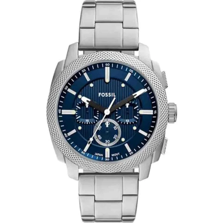 Fossil Chronograph MACHINE FS6096, Quarzuhr mit analoger Anzeige, Edelstahlarmband, dunkelblaues Zifferblatt, wasserdicht bis 5 bar – Bild 1