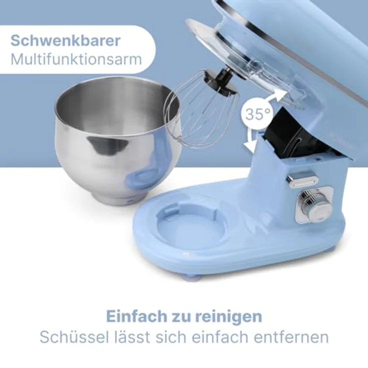 Bomann KM 6030 CB Knetmaschine inkl. transparentem Spritzschutzdeckel mit Nachfüllöffnung, 1100 Watt, 5 Liter, schwenkbarer Multifunktionsarm, blau – Bild 7