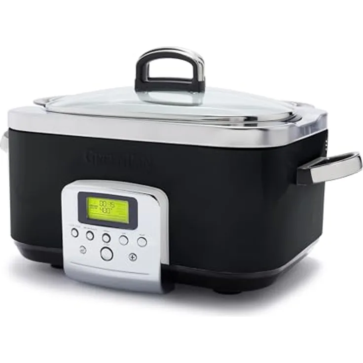 GreenPan Elite 8-in-1 Programmierbarer 6L Slow Cooker Multikocher, Spülmaschinenfester Deckel & Topf, PFAS-freie Gesunde Keramische Antihaftbeschichtung zum Braten,Schmoren,mit Dampfgareinsatz,Schwarz