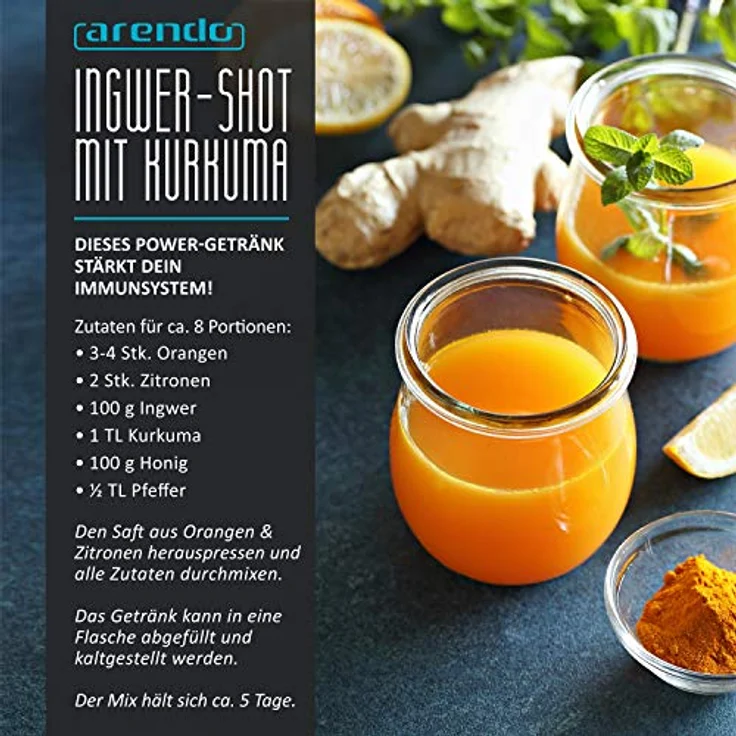 Arendo Zitruspresse Saftpresse mit 2 Presskegeln, 85 W Silber-Schwarz – Bild 5