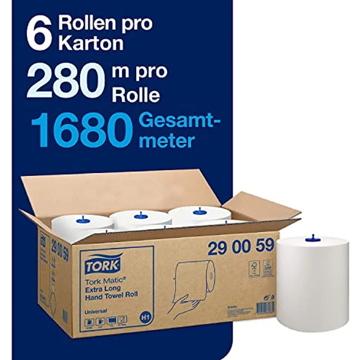Tork Matic extra langes Rollenhandtuch 290059 - H1 Universal Papierhandtücher für Rollenhandtuchspender, 1-lagig, weiß - 6 Rollen x 280 m – Bild 3