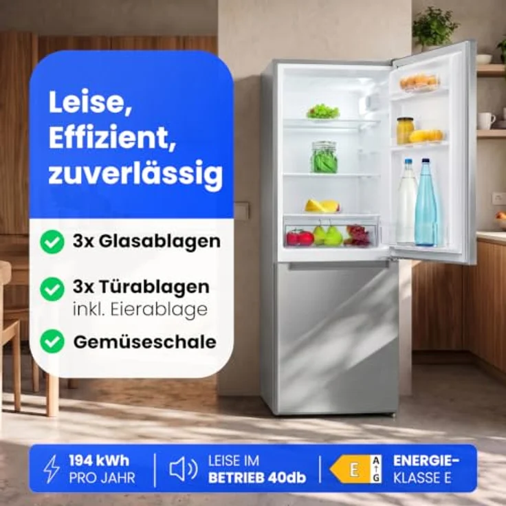 Bomann® KG 320.3, Kühlschrank mit Gefrierfach, 143 cm, 173L, Edelstahloptik, leise, Türanschlag wechselbar – Bild 6