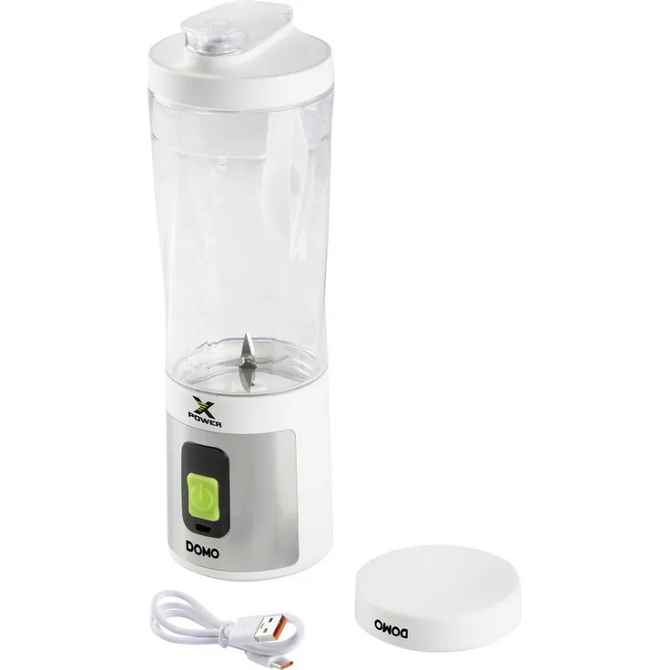 Domo XPOWER MIXER ZUM MITNEHMEN, 2-in-1 Standmixer mit 120 W, 600 ml BPA-freie Tritan-Flasche, USB-C-Ladekabel, LED-Akkuanzeige