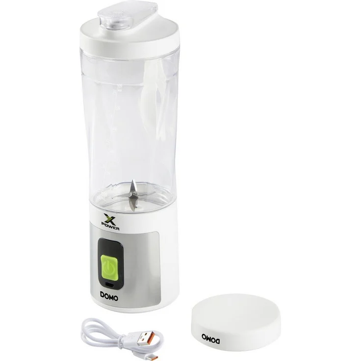 Domo XPOWER MIXER ZUM MITNEHMEN, 2-in-1 Standmixer mit 120 W, 600 ml BPA-freie Tritan-Flasche, USB-C-Ladekabel, LED-Akkuanzeige