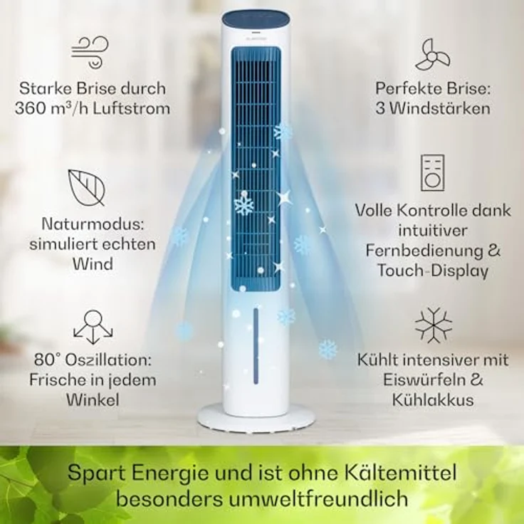 Mistral 5-in-1 Luftkühler Ventilator Luftbefeuchter Ionisator 360 m³/h Fernbedienung Weiß – Bild 4