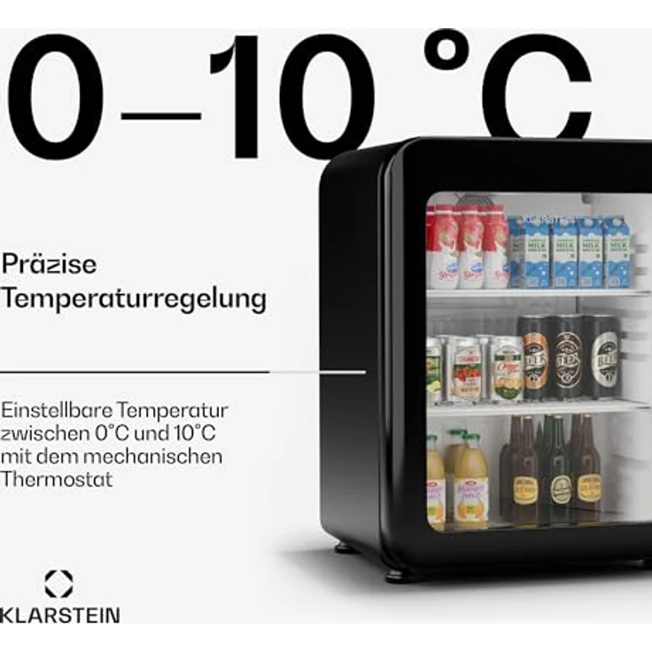 Klarstein Audrey Evo Getränkekühlschrank, 68 Liter, energieeffizient, Glastür, retro Schwarz, 67 cm hoch – Bild 5