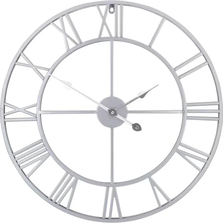 Samilto Große Wanduhr im Vintage-Stil, rund, geräuschlos, Schwarz (Silber, 60 cm) mit Extraset Uhrzeiger in Gold – Bild 3