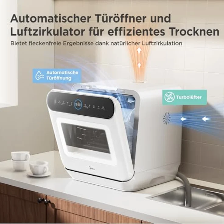 Midea MDWMT0305EW-WE, Kompaktgeschirrspüler in Weiß mit 3 Maßgedecken, 7 Programmen und LED-Bedienung – Bild 5