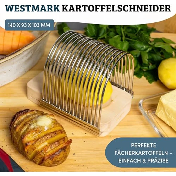 WESTMARK Fächerkartoffelschneider, Allesschneider für gleichmäßige Fächerform, geeignet für Kartoffeln bis 10 cm Länge, stabil und präzise – Bild 2