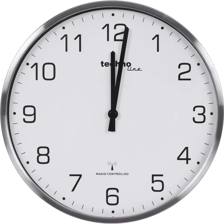 Technoline Wanduhr WT-8900 Premium steel Radio-controlled 33 cm (30 cm), Silber/Weiß mit arabische Ziffern
