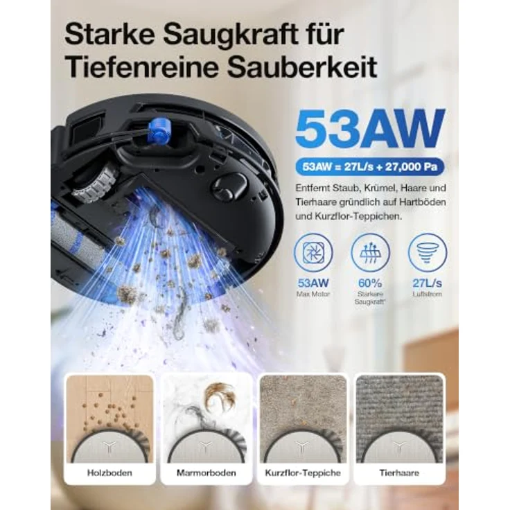 ECOVACS DEEBOT X12S OmniCyclone, Saug- und Wischroboter mit 53 AW Saugkraft, OZMO ROLLER 3.0, intelligente Teppichreinigung und TruePass-System – Bild 3