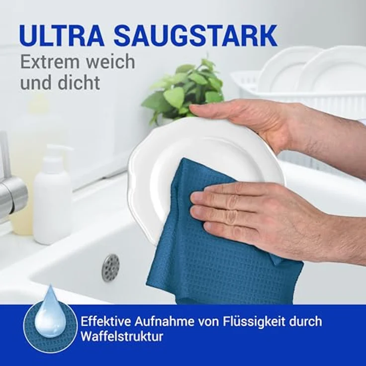 wolk Waffeltücher, Mikrofasertuch mit Waffelstruktur, 10 Stück, 38 x 38 cm, dunkelblau, fusselfrei und waschbar, ideal für Bad, Küche und Gastronomie – Bild 4