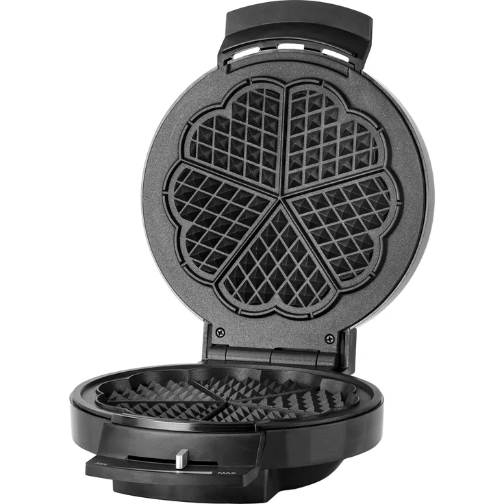 OBH Nordica Deluxe Single, Waffeleisen für 5 herzförmige Waffeln, Edelstahl Schwarz, mit einstellbarer Temperatur und Antihaftbeschichtung