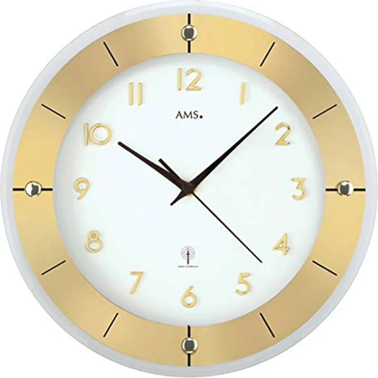 AMS Wanduhr, Holz, Gold, 35 x 35 x 12 cm