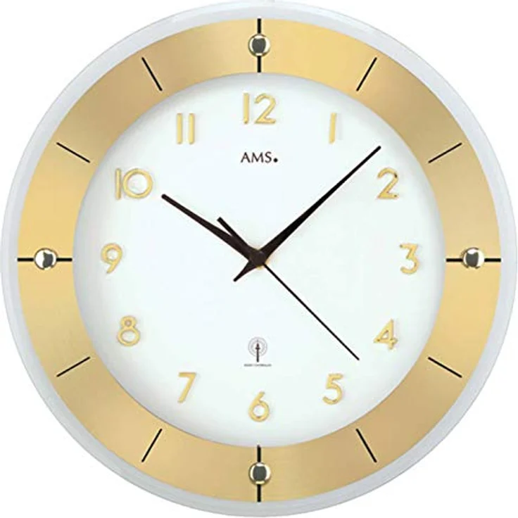 AMS Wanduhr, Holz, Gold, 35 x 35 x 12 cm