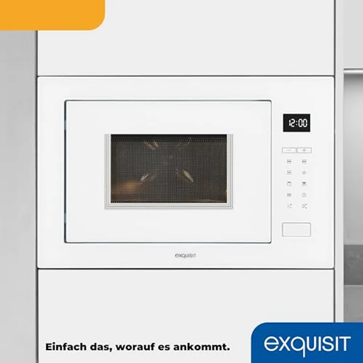 Exquisit EMW25-G-020 Mikrowelle mit Grill, 59,5 cm breit, Einbaugerät, 900W, 25L Garraum, 9 Leistungsstufen, Timer, inkl. Drehteller 31,5 cm, weiß – Bild 5