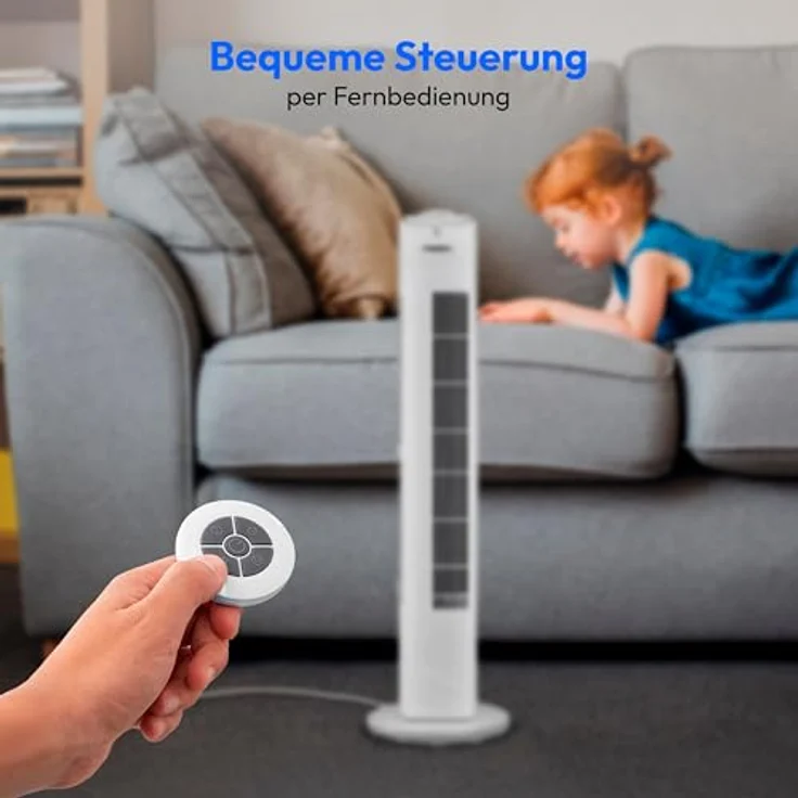 MEDION E11 TF Turmventilator MD12067, mit Fernbedienung, 3 Geschwindigkeitsstufen, leiser Schlafmodus, 45 Watt Leistung, 60° horizontale Oszillation, Timer, weiß – Bild 2