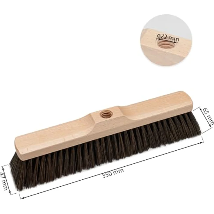Prima-Online Holz Besenkopf Hausbesen mit Stiel, 35 cm Breite, 22 mm Gewinde, wahlweise 120 cm oder 150 cm Stiellänge, PET-Borsten in braun/schwarz – Bild 2