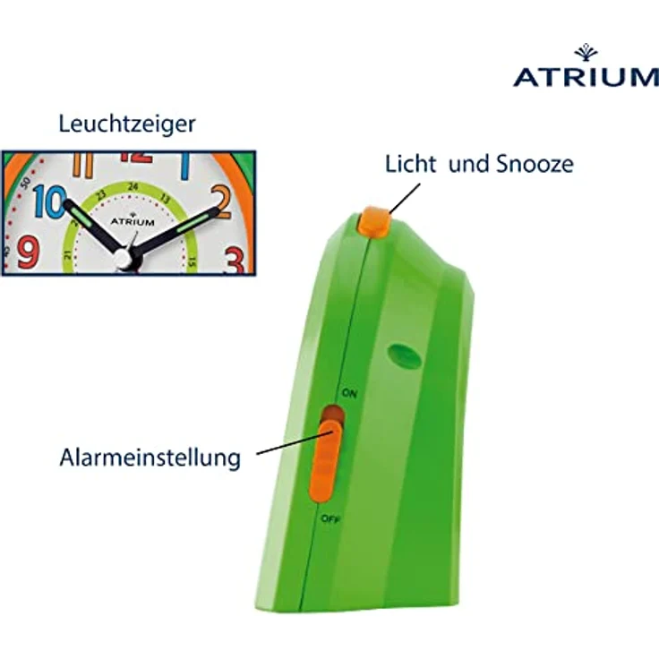 Atrium Kinder Wecker A921-3, Analog Quarz mit Snooze und LED-Nachtlicht, hellgrün-orange – Bild 2