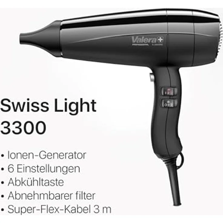 Valera Professioneller Ionen-Haartrockner Swiss Light 3300, leicht und ergonomisch, 1800 Watt – Bild 2