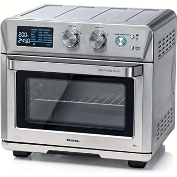 Ariete 4629 Airy Fryer Oven Digital SS, Luftfriteuse, Elektroofen, Fassungsvermögen 25 l, 1700 W, für Pizza 30 cm, LED-Display, Temperatur max. 230 °C, Silber