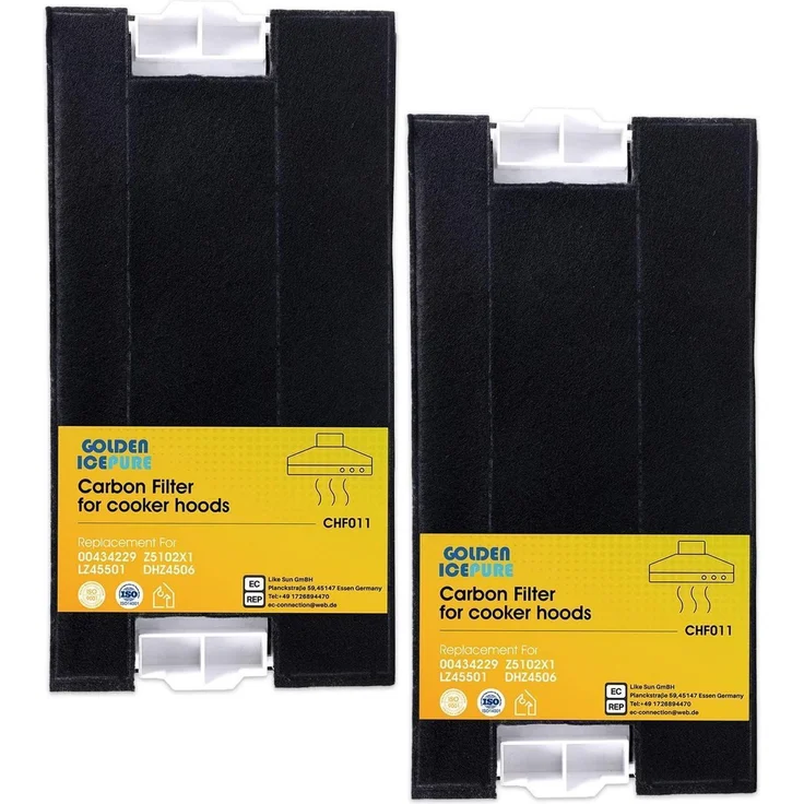 GOLDEN ICEPURE Aktivkohlefilter Dunstabzugshaube 2 Stück, schwarz, 38x17,5x2,8cm, kompatibel mit Bosch DHZ4506, Siemens LZ45501, Neff Z5144X1