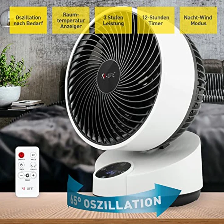 X4-LIFE Fan Pinguin Deluxe mit Touch-Display und Fernbedienung - 90° Neigung - Stromsparender Ventilator - Kippsicher - Wohnzimmer, Küche, Schlafzimmer für alle Räume bis 20m² – Bild 3