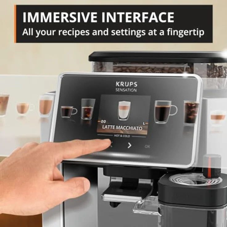 KRUPS EA918G Sensation Elite Hot & Cold Kaffeevollautomat, 30 Rezepte, Silber, Touchscreen mit Milk Maestro und Cold Brew Technologie – Bild 3