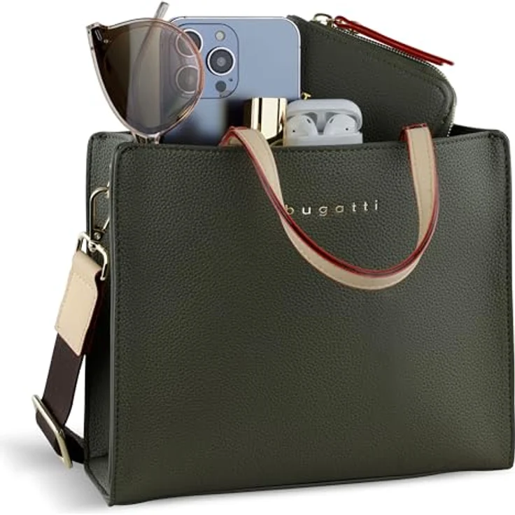 bugatti Ella Handtasche, Henkeltasche aus 100% Polyurethan, oliv, 22.5 cm x 7 cm x 19 cm – Bild 4