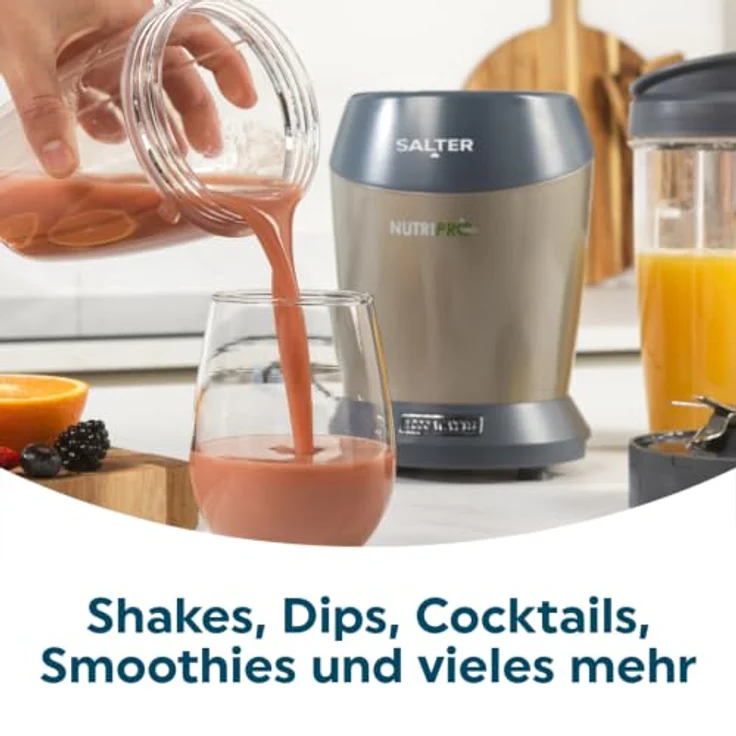 Salter NutriPro 1000 Mixer – Tragbarer Smoothie-Maker mit 1000W, 2 BPA-freien Reisebechern (800ml/1L), Edelstahlklinge für Nährstoffextraktion und Suppen/Babynahrung – Bild 3