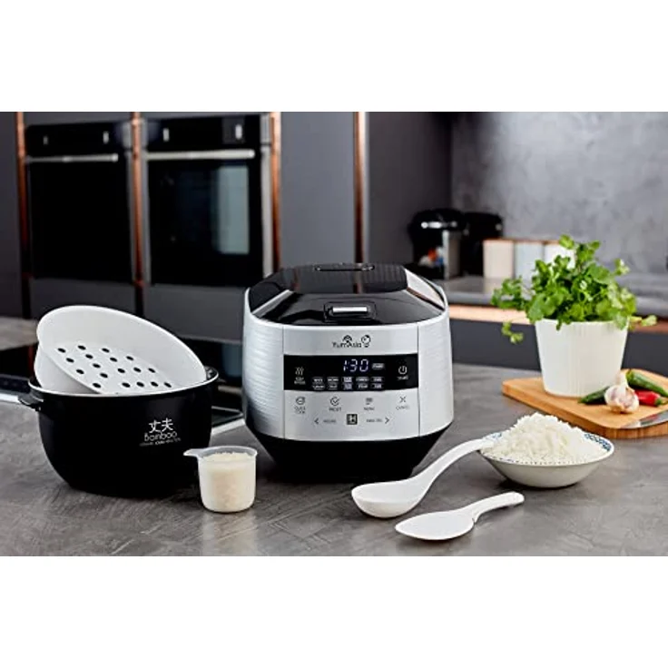 Yum Asia Bamboo Reiskocher mit Induktionsheizung (IH) und Keramikschale, (8 Tassen, 1,5 Liter), 7 Reiskochfunktionen, 4 Multikocherfunktionen, Motouch LED-Anzeige, 220-240V EU, Silbermetallic – Bild 4