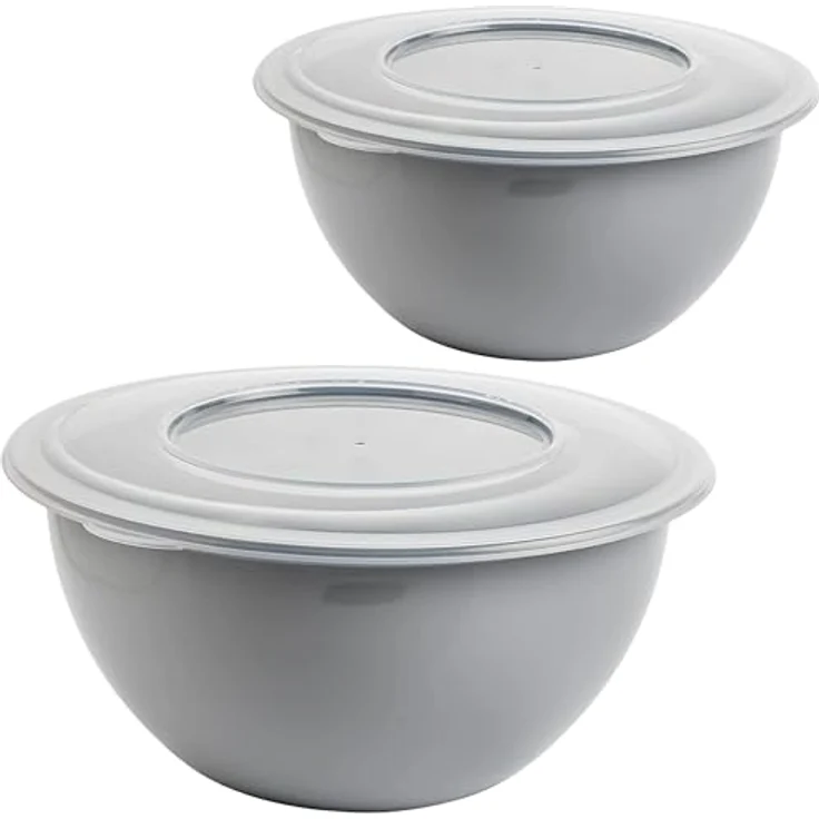 2friends Schüssel Modell Leya, 3x Rührschüssel Set mit Deckel, 2L hellgraue Plastikschüsseln, Ø 28 cm, BPA-frei – Bild 1