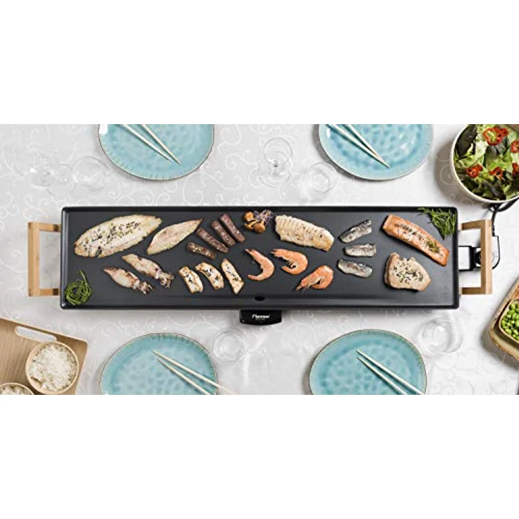 Bestron Teppanyaki Grillplatte XXL im Asia Design, Mit Bambus-Griffen, Asia Lounge, 1.800 W, Schwarz – Bild 6
