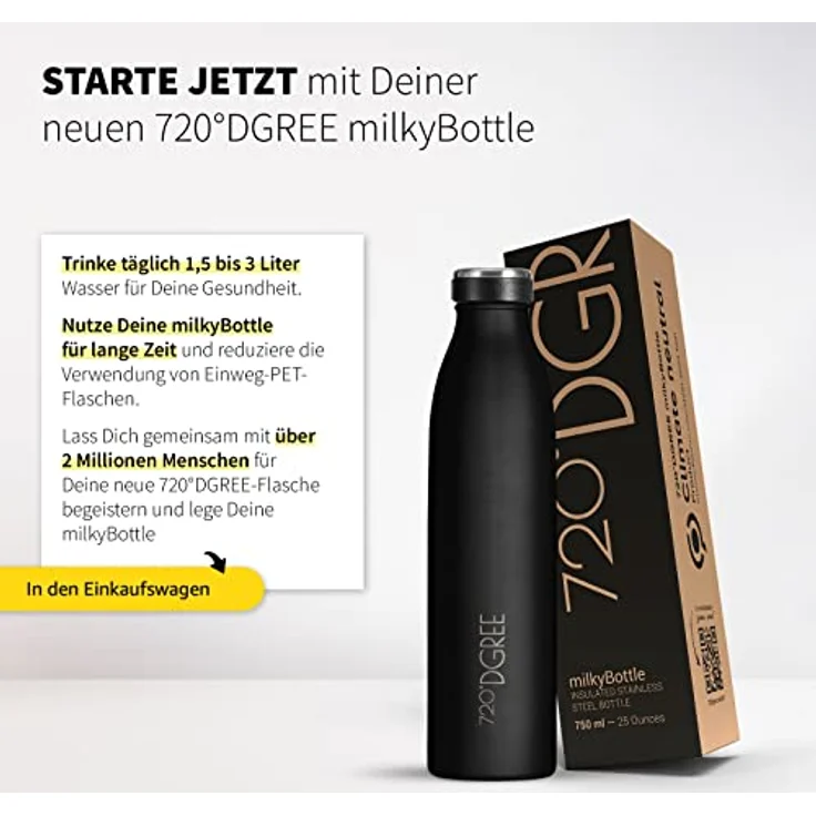 Trinkflasche Doppelwandig Edelstahl 500ml Isolierflasche 720°DGREE milkyBottle onyx black – Bild 6