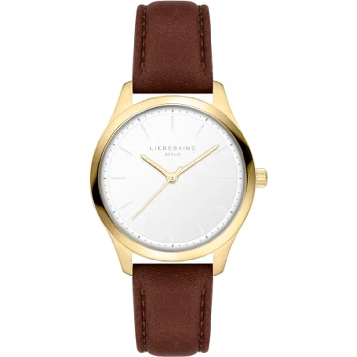 LIEBESKIND Quarzuhr 33 mm, Damen Armbanduhr mit gold teilmattiertem Edelstahlgehäuse und hochwertigem Lederarmband, wasserdicht bis 5 ATM – Bild 1