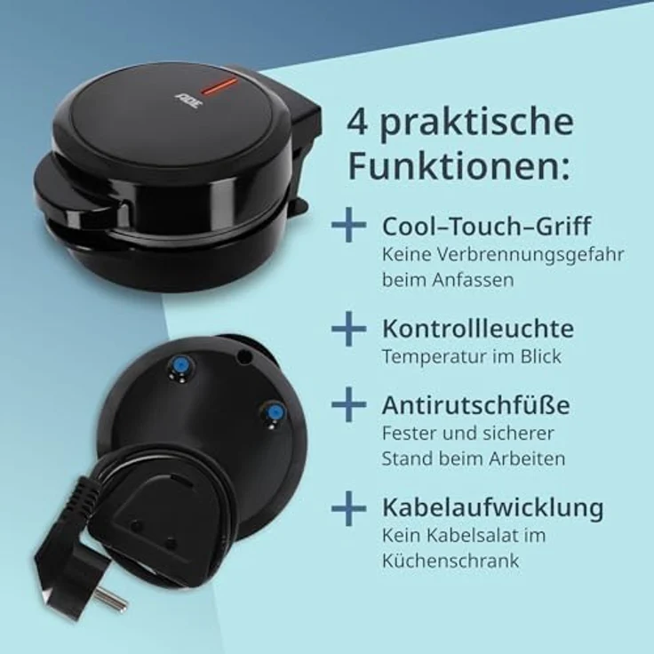 ADE Mini Waffeleisen | belgische Waffel runde Form | perfekt für eine Person, Party, Kindergeburtstag | hochwertige Antihaftbeschichtung | 550 W | schwarz – Bild 3