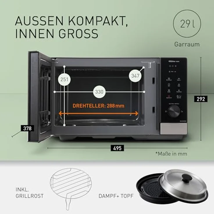Panasonic NN-GD38QSEPG, Mikrowelle mit Grillfunktion, 29 l, Inverter Technologie, inkl. 4-in-1 Dampf + Topf – Bild 3