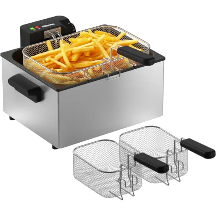 Tristar FR-9330 Edelstahl-Fritteuse, 5 L, 3000 W, herausnehmbarer Korb, einstellbare Temperatur, semi-professionelle Leistung