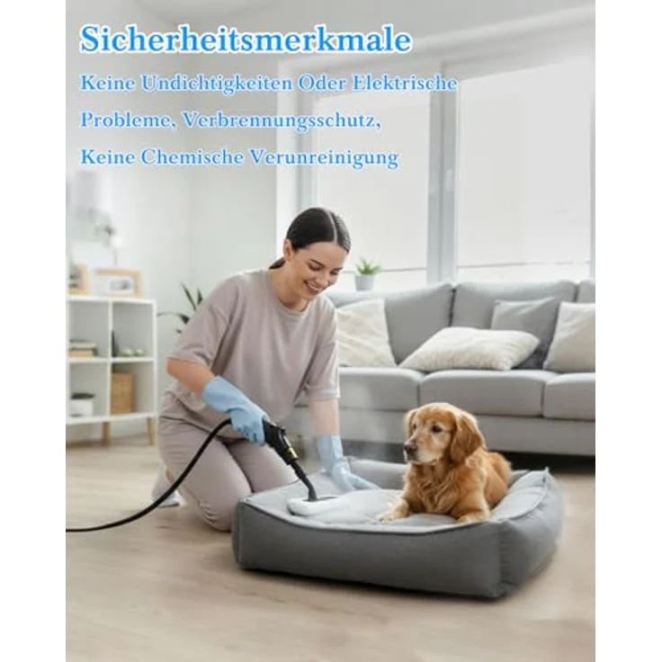 Mecmic Dampfreiniger Handgerät, 2500W, 120 °C Dampf, 1,6L Wassertank, 6-stufig einstellbar, 10 Zubehörteile, tragbar, für Boden, Polstermöbel, Fenster, Auto – Bild 4