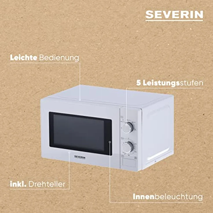 Severin MW 7770 Mikrowelle, Standgerät, 20 Liter Garraum, 700W, inkl. Drehteller, Drehregler, weiß – Bild 4