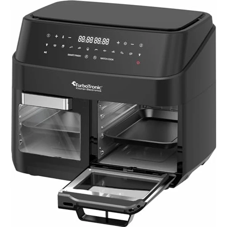 TurboTronic by Z-Line Heißluftfritteuse 12L, Fettfrei ohne Öl, 10 Programme, Power Camping Retro digital Airfryer DAF7W, Schwarz – Bild 7