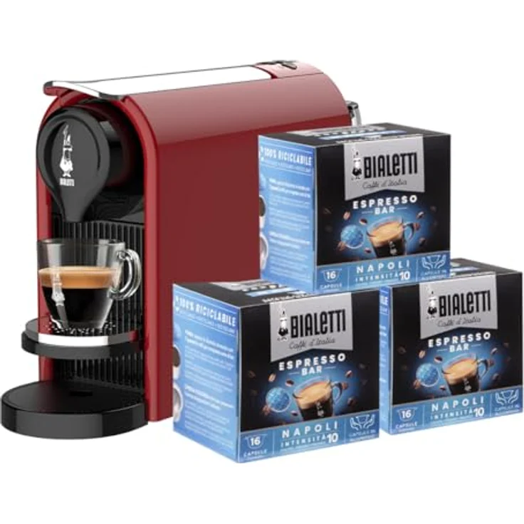 Bialetti Gioia PLUS Kaffeemaschine für Espressokapseln, Aluminium, Rot, mit Temperatur- und Kaffeelängenregler, neues Bialetti 2.0 Extraktionssystem – Bild 1