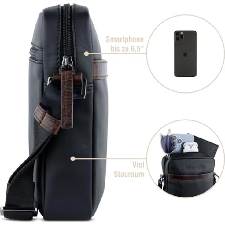 bugatti Umhängetasche CORSO DELUXE, echt Leder, blau, federleicht und mit Smartphonefach – Bild 3