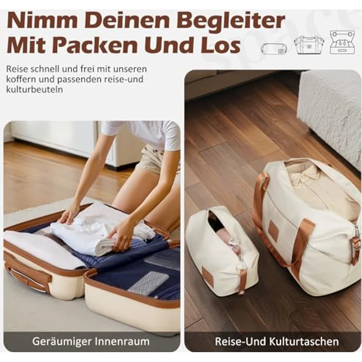 COOLIFE 5-teiliges Koffer Set, Trolley Reisekoffer aus ABS mit 4 Rollen, TSA-Schloss, inkl. Reisetasche und Kulturbeutel, navy blau – Bild 5