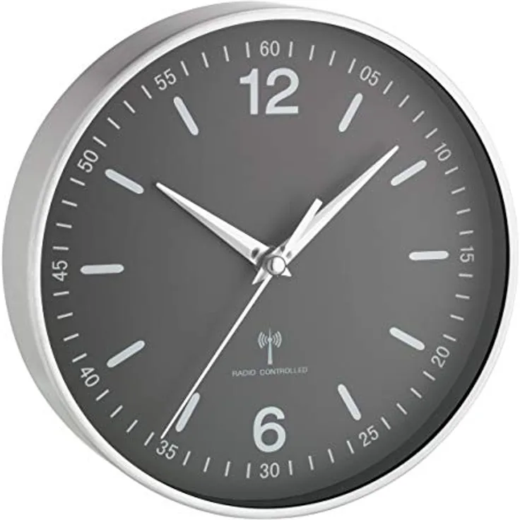 TFA Dostmann Funk-Wanduhr mit Aluminium-Rahmen, Küchenuhr, 60.3503.10, Grau