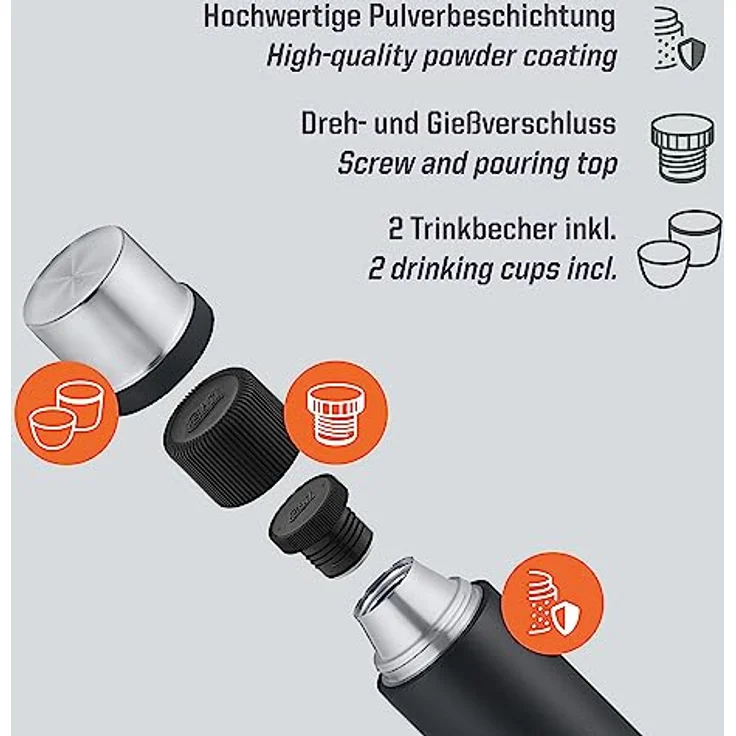 Esbit Isolierflasche Sculptor | Edelstahl | BPA-Frei | Schwarz | 1L & mehr | Reise, Büro, Picknick | Wasser, Tee, Kaffee – Bild 4