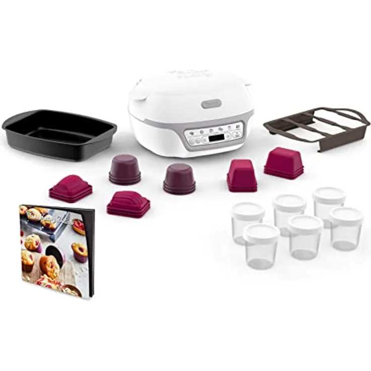 Tefal Cake Factory Délices Kuchenmaschine, 5 Auto-Programme, CreaBake, Muffinformen, Madeleine, Minicake, große antihaftbeschichtete Form, KD812110, Silberfarben