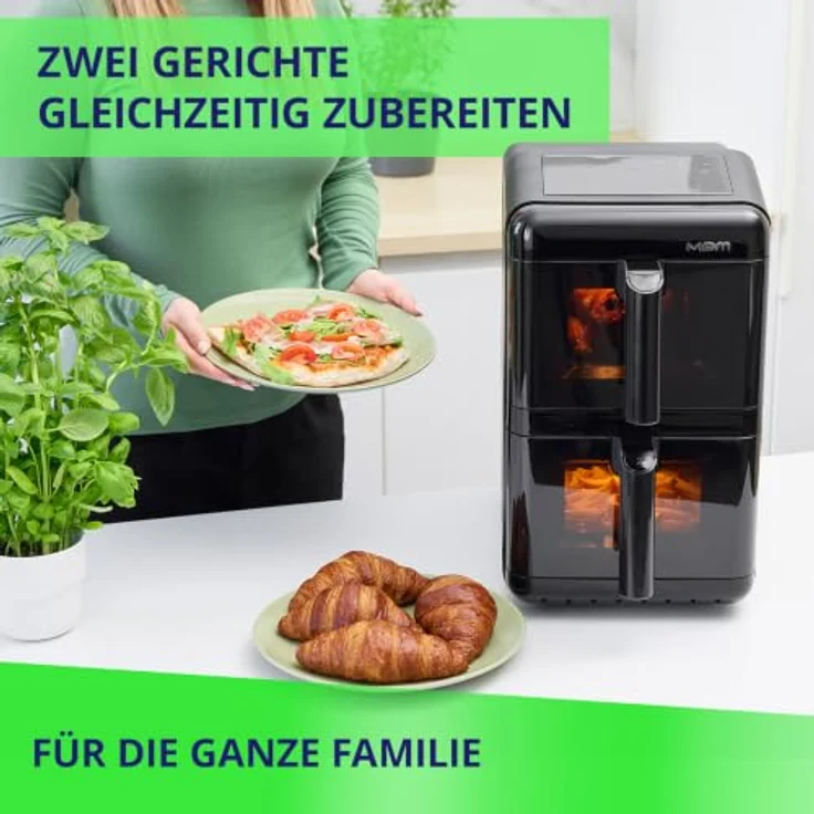 MPM MFR-13, Große Heißluftfritteuse mit 12 Litern, Doppelkammer, 3000W, Sync & Dual-Cook Funktion, Schüttel-Erinnerung – Bild 5