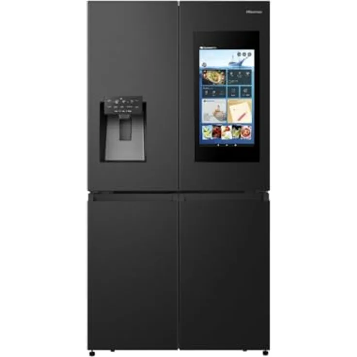 Hisense RQ760N4IFE, Side-by-Side Kühlschrank mit 477l Gesamtinhalt, Edelstahl (dark inox), NoFrost, Wasser- und Eiswürfelspender, Touchscreen